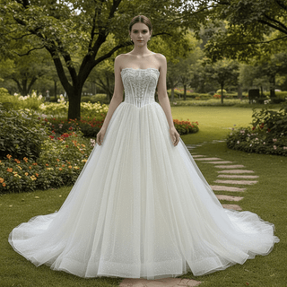 Trendy Design A-line Tulle Lace Wedding Dress with Detachable Top - Rosymae