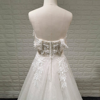 Trendy Sparkly Sheer Bodice A-line Wedding Dress with 3D Flowers - Rosymae