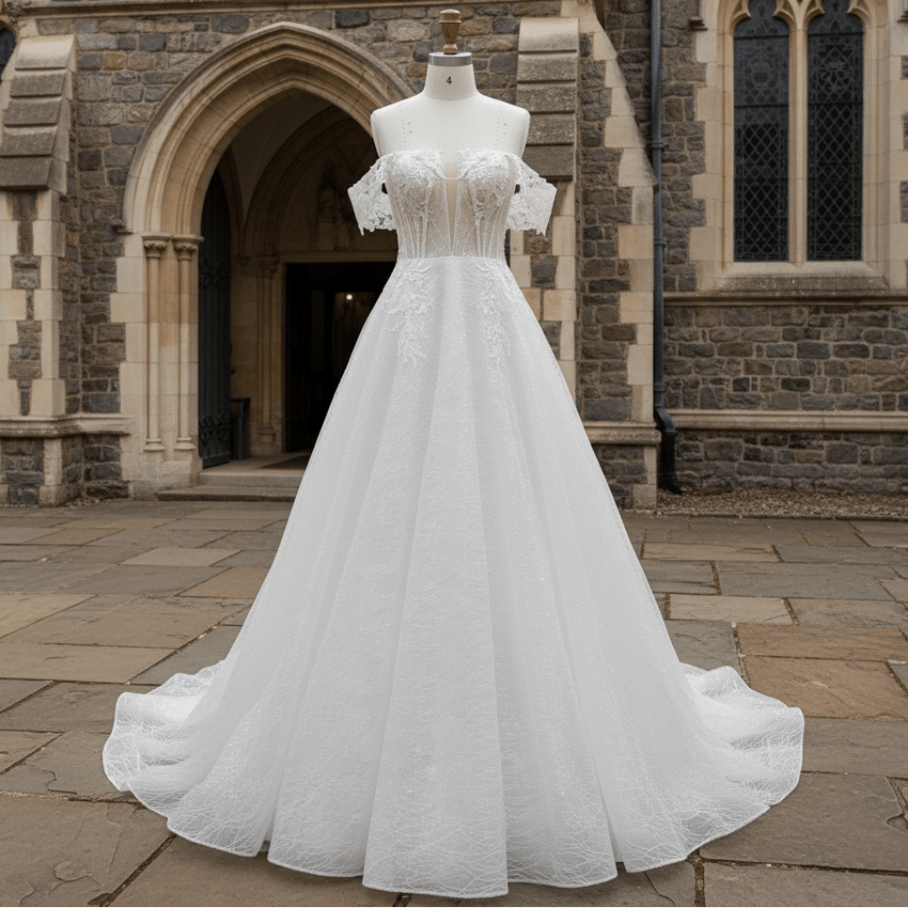Trendy Sparkly Sheer Bodice A-line Wedding Dress with 3D Flowers - Rosymae