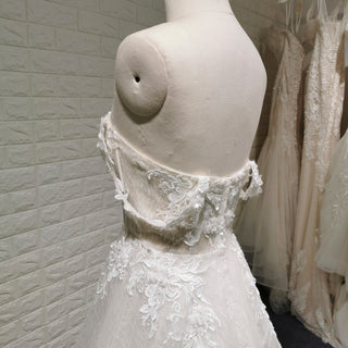 Trendy Sparkly Sheer Bodice A-line Wedding Dress with 3D Flowers - Rosymae