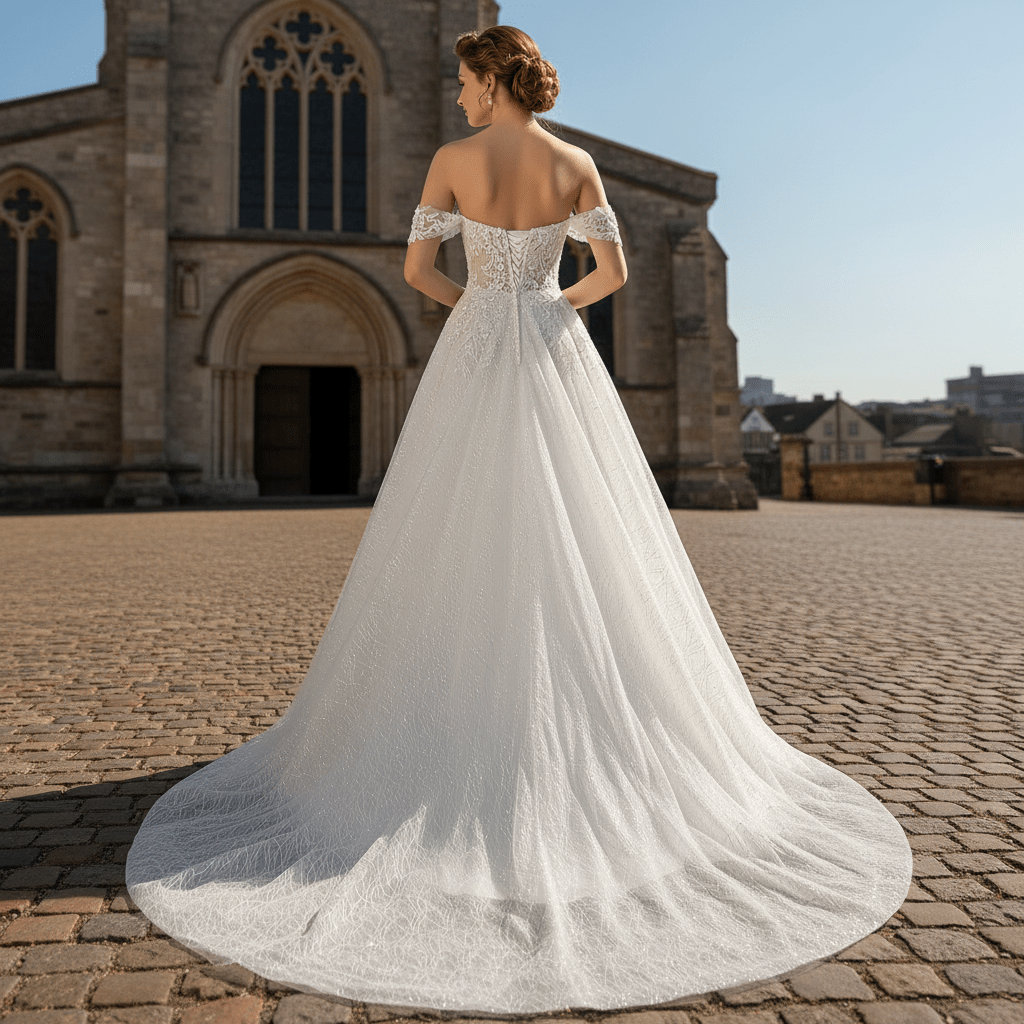 Trendy Sparkly Sheer Bodice A-line Wedding Dress with 3D Flowers - Rosymae