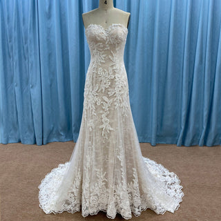 Trendy Strapless Fit and Flare Lace Wedding Dress Sweetheart Neck - Rosymae
