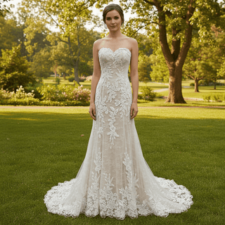 Trendy Strapless Fit and Flare Lace Wedding Dress Sweetheart Neck - Rosymae