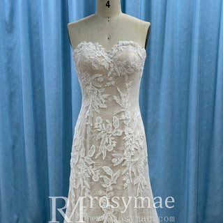 Trendy Strapless Fit and Flare Lace Wedding Dress Sweetheart Neck - Rosymae