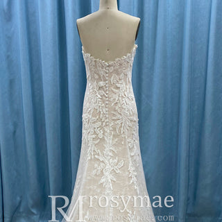 Trendy Strapless Fit and Flare Lace Wedding Dress Sweetheart Neck - Rosymae