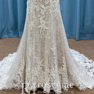 Trendy Strapless Fit and Flare Lace Wedding Dress Sweetheart Neck - Rosymae
