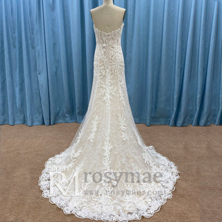 Trendy Strapless Fit and Flare Lace Wedding Dress Sweetheart Neck - Rosymae