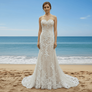 Trendy Strapless Fit and Flare Lace Wedding Dress Sweetheart Neck - Rosymae