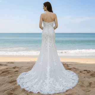 Trendy Strapless Fit and Flare Lace Wedding Dress Sweetheart Neck - Rosymae