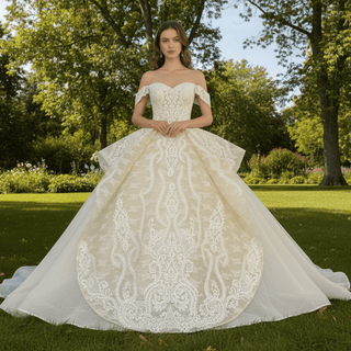 Trendy Traditional Sweetheart Off-the-Shoulder Wedding Dress - Rosymae