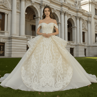 Trendy Traditional Sweetheart Off-the-Shoulder Wedding Dress - Rosymae