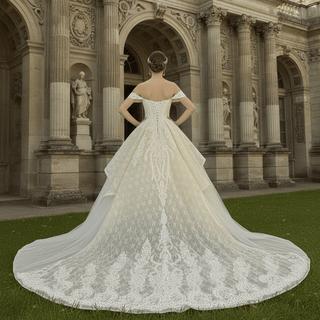 Trendy Traditional Sweetheart Off-the-Shoulder Wedding Dress - Rosymae