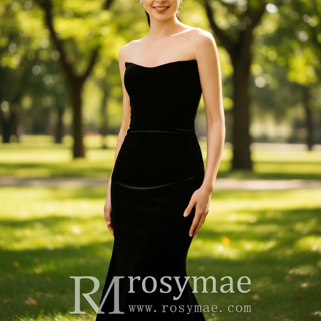 Strapless Black and White Trumpet Velvet Wedding Dress Rosymae Strapless Black and White Trumpet Velvet Wedding Dress Rosymae