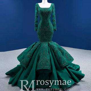 Trumpet Evening Dress Long Sleeve Wedding Dress with Square Neck - Rosymae