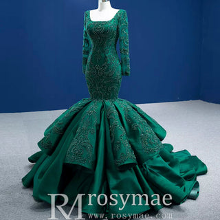 Trumpet Evening Dress Long Sleeve Wedding Dress with Square Neck - Rosymae