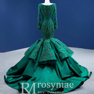 Trumpet Evening Dress Long Sleeve Wedding Dress with Square Neck - Rosymae