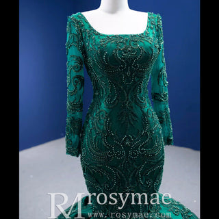 Trumpet Evening Dress Long Sleeve Wedding Dress with Square Neck - Rosymae