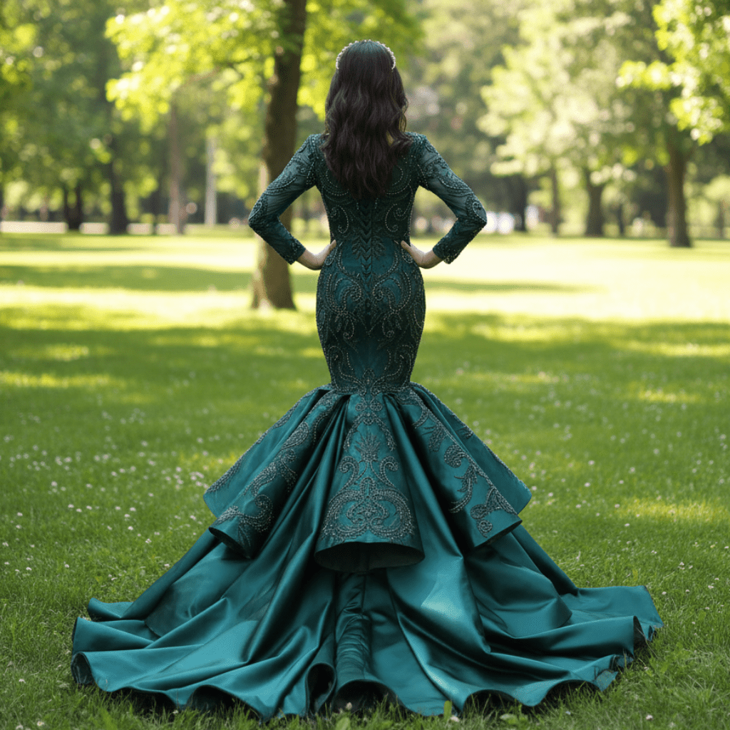 Trumpet Evening Dress Long Sleeve Wedding Dress with Square Neck - Rosymae