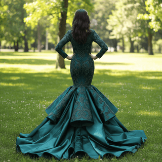 Trumpet Evening Dress Long Sleeve Wedding Dress with Square Neck - Rosymae