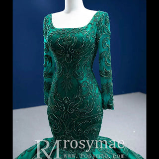 Trumpet Evening Dress Long Sleeve Wedding Dress with Square Neck - Rosymae