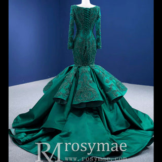 Trumpet Evening Dress Long Sleeve Wedding Dress with Square Neck - Rosymae