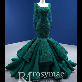 Trumpet Evening Dress Long Sleeve Wedding Dress with Square Neck - Rosymae