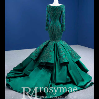 Trumpet Evening Dress Long Sleeve Wedding Dress with Square Neck - Rosymae