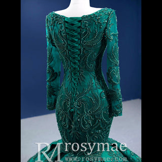 Trumpet Evening Dress Long Sleeve Wedding Dress with Square Neck - Rosymae