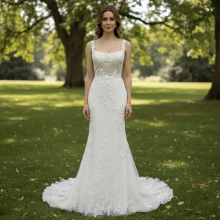 Elegant Chic And Romantic Square-Neck Floral Mermaid Wedding Dress