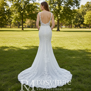 Elegant Chic And Romantic Square-Neck Floral Mermaid Wedding Dress