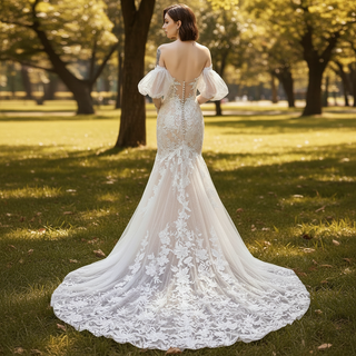 Mermaid Trumpet Wedding Dress with Off Shoulder Long Sleeve