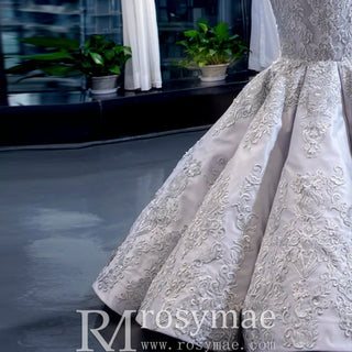 Trumpet Lace Overlay Wedding Dress With Long Sleeve - Rosymae