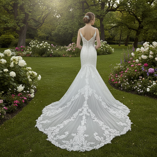 Plunging V-Neck Backless Lace Spaghetti Straps Mermaid Wedding Dress