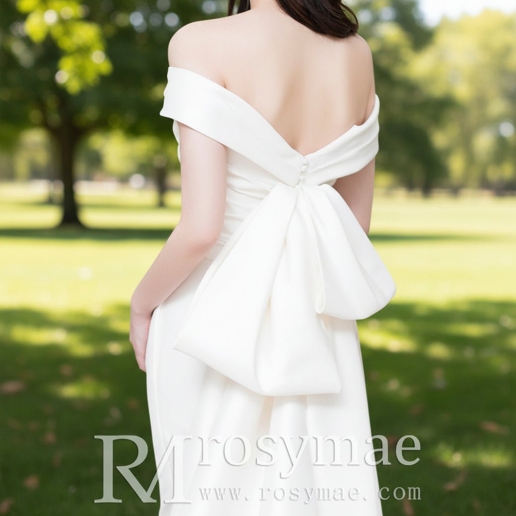 Trumpet Mermaid Satin Wedding Dresses with Long Bowknot - Rosymae
