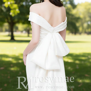 Trumpet Mermaid Satin Wedding Dresses with Long Bowknot - Rosymae
