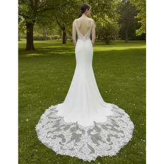 Princess Mermaid Satin Lace Wedding Dress with Sheer Bodice