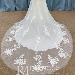 Vneck Lace Mermaid Wedding Dress with Sheer Bodice