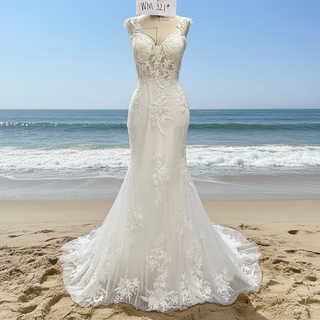 Classic Vintage Vneck Lace Mermaid Wedding Dress with Sheer Bodice