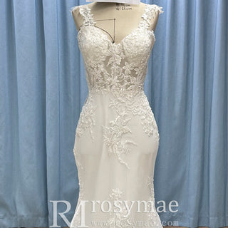 Vneck Lace Mermaid Wedding Dress with Sheer Bodice