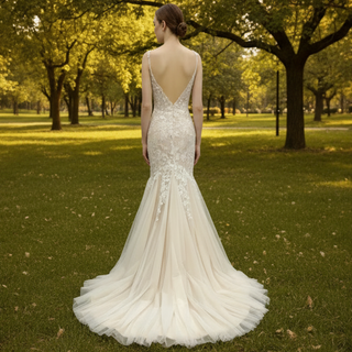 Elegant Spaghetti Strap Mermaid Tulle Lace Wedding Dress