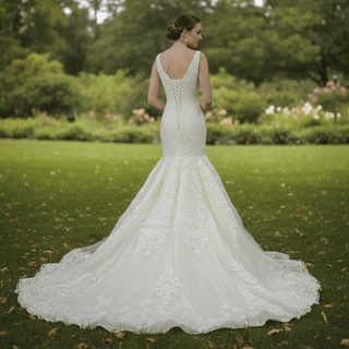 Trumpet V-neck Lace Applique with Beading Wedding Dress - Rosymae