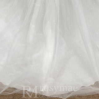 A-line Tank Top Vneck Wedding Dress with Tulle and Floral Lace