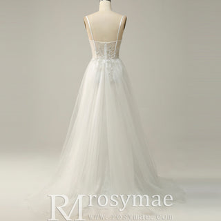 Simple Tulle A Line Women Spaghetti Straps Party Dress for Wedding