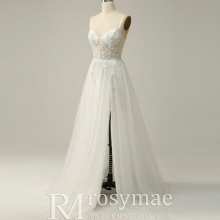 Simple Tulle A Line Women Spaghetti Straps Party Dress for Wedding