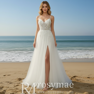 Simple Tulle A Line Women Spaghetti Straps Party Dress for Wedding