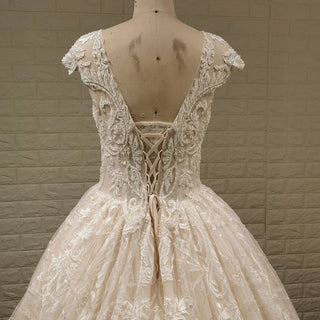 Tulle A-Line Wedding Dress with Cap Sleeves and Floral Lace Appliqués - Rosymae