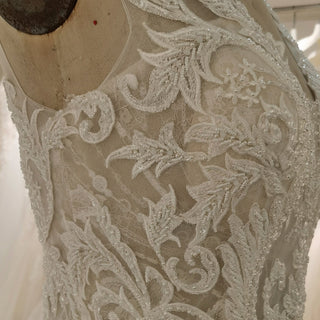 Tulle A-Line Wedding Dress with Cap Sleeves and Floral Lace Appliqués - Rosymae