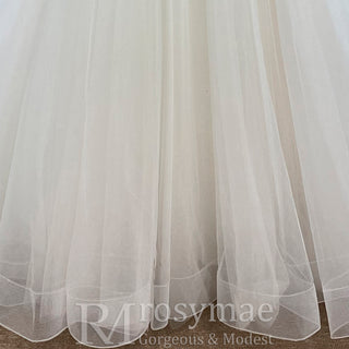 A-line Tank Top Vneck Wedding Dress with Tulle and Floral Lace