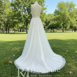 Elegant Tulle and Lace A-line Wedding Dress with Sheer Bodice