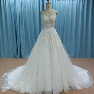 Sweetheart Neckline A-line Tulle Lace Wedding Dress with Spaghetti Strap
